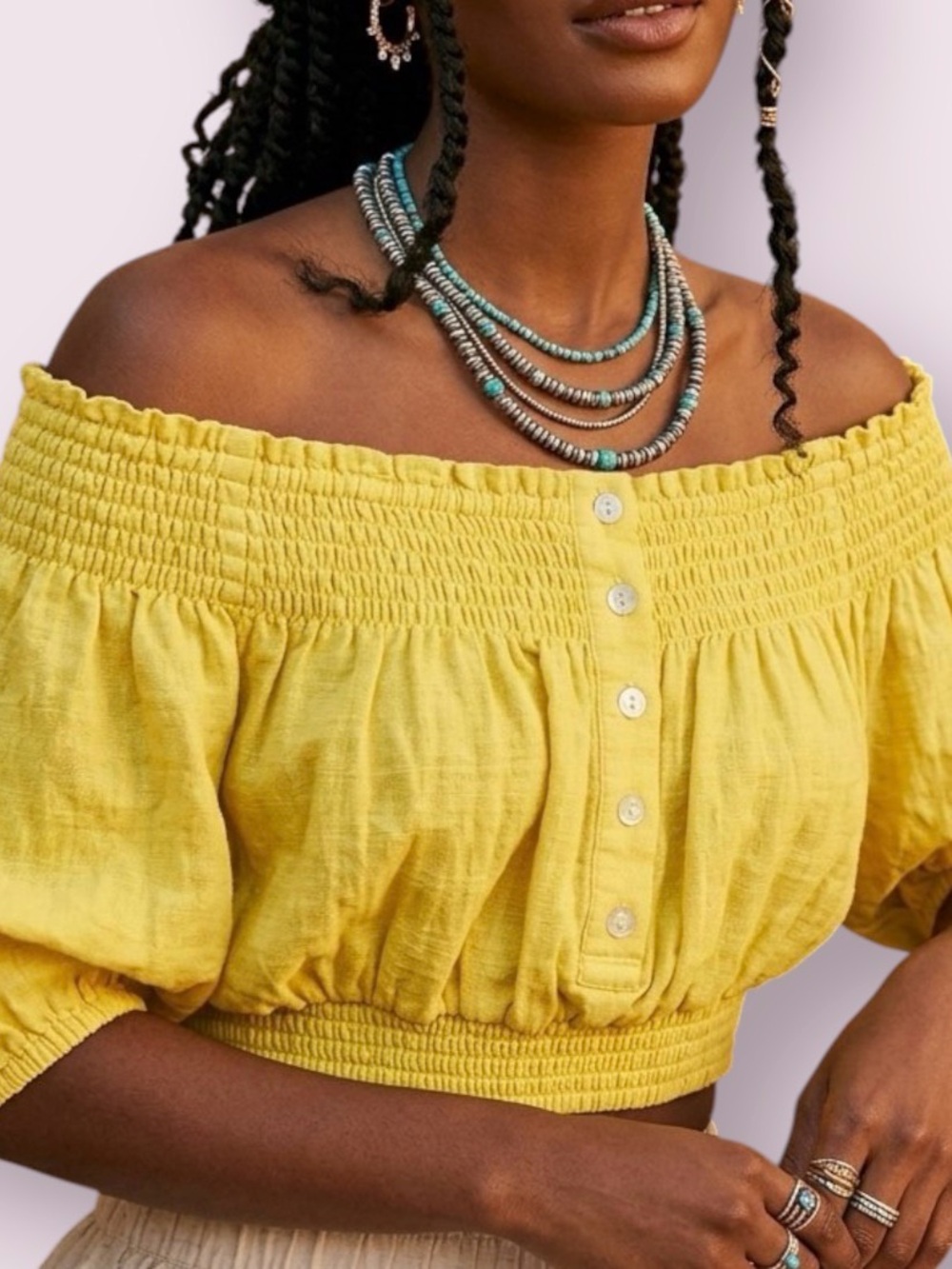 Free People We The Free Dancing Till Dawn Off Shoulder Crop Top Yellow Size 4